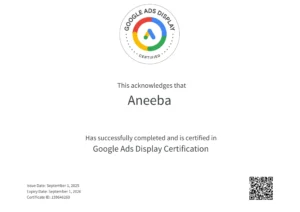 "Google Ads Display Certification badge for digital marketers"