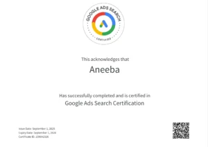 "Google Ads Search Certification badge for digital marketers"